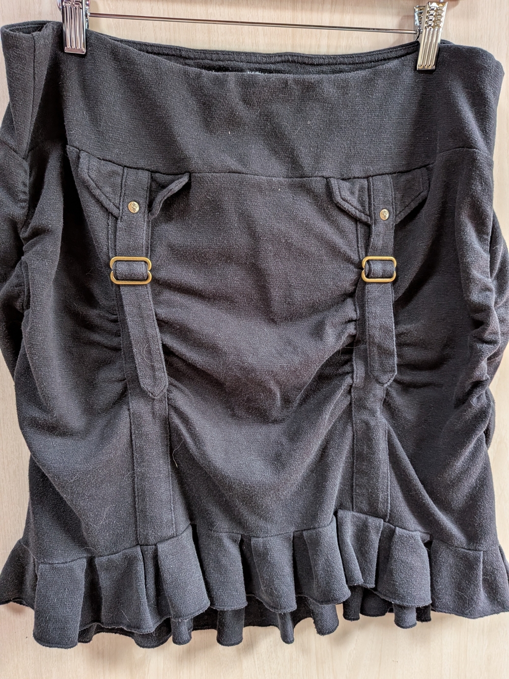 Nomads Hemp Wear Black Ruffle Buckle Mini Skirt L Whimsigoth Fairy Grunge
